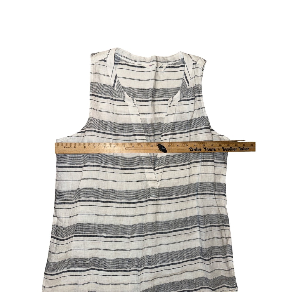Athleta Stripe Midi Kaftan Women Medium Navy‎ White Linen Sleeveless Dress - Picture 6 of 8